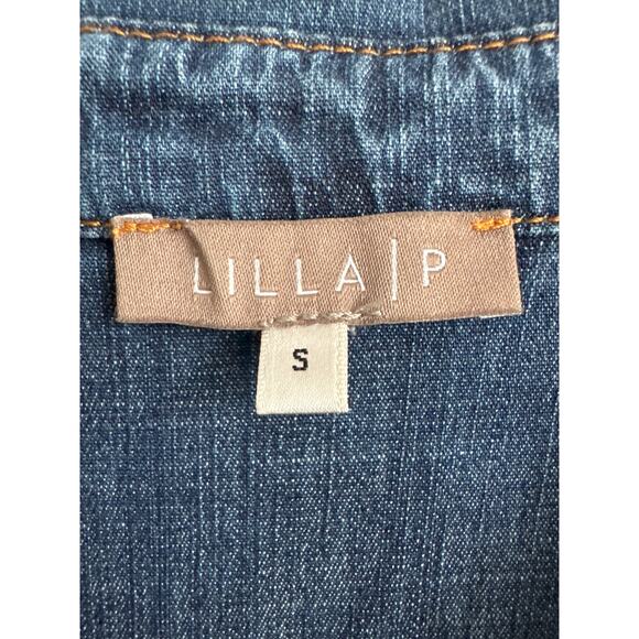Lilla P blue Denim collared midi dress button front short sleeves small - Picture 10 of 13